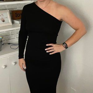 One shoulder black ASOS ribbed dress NWT